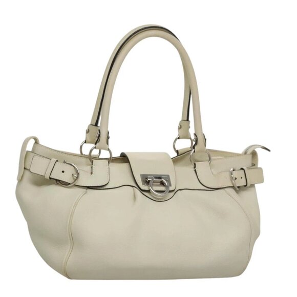 Salvatore Ferragamo Gancini Hand Bag Leather White Silver Auth yk16589 - Picture 1 of 15